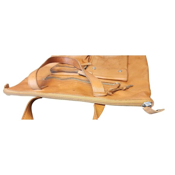 VTG Fossil Gold Pebbled Leather Tote Bag W/ Multiple Pockets & Zipper Closure - Picture 4 of 9